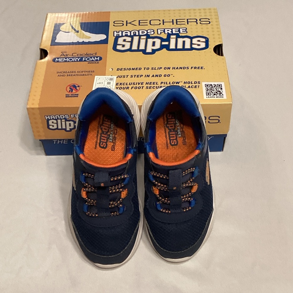 Skechers Kids Slip-Ins Navy and Orange Sneakers